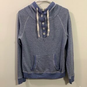 Jo & Co Jeans Hooded Sweatshirt Sz XL. 4 buttons hood drawstring, blue & white